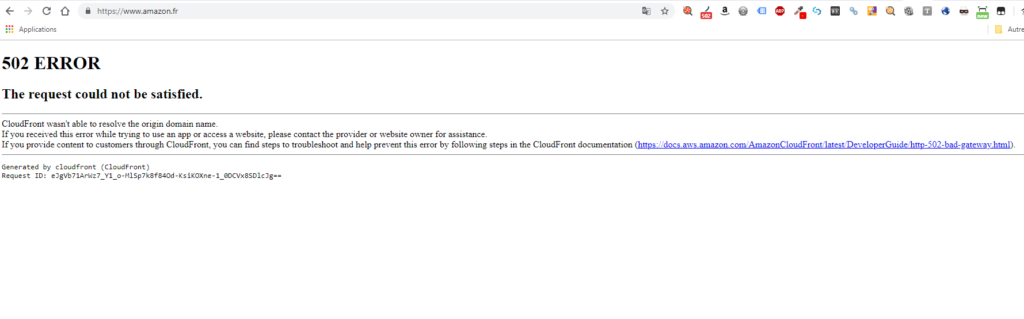 Le site Amazon planté - Erreur 502